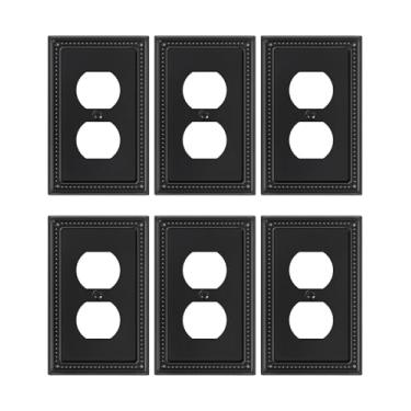 Imagem de TREEWELL Pacote com 6 capas de tomada duplex, placas de parede de metal preto para tomadas elétricas, 1 capa de interruptor de luz de receptáculo, placas decorativas de pérolas e tampas de tomada