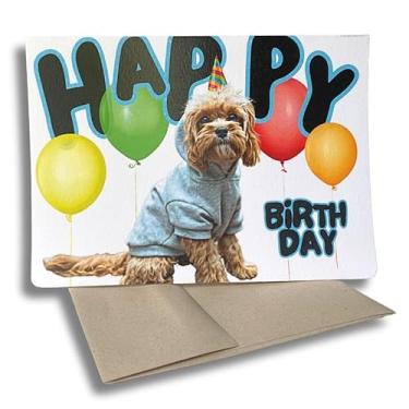 Imagem de Fava Bean Productions Cartão de feliz aniversário com cães, cartão Cavapoo (1 cartão premium, 12,78 x 18 cm, em branco dentro), cartão de aniversário com tema de cachorro, cartão de aniversário fofo