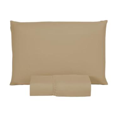 Imagem de Jogo de Lençol Solteiro 400 Fios Micro Percal Toque Aveludado 2 Peças Roupa de Cama com Elástico e Fronha (Avelã)