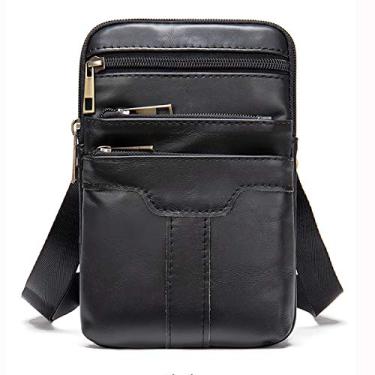 Imagem de Bolsa de ombro masculina de couro para celular, bolsa pequena de couro PU, bolsa mensageiro de ombro para viagem, bolsa tiracolo com clipe de cinto, carteira, bolsa de peito para celular/mini tablet