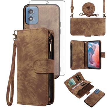 Imagem de Asuwish Capa de celular para Motorola Moto G Play 2024 4G com zíper carteira magnética com protetor de tela de vidro temperado, alça transversal para pulso flip porta-cartão de crédito bolsa 64 GB