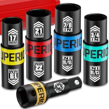 Imagem de Aiourx Conjunto de soquetes de impacto de 1,27 cm, soquetes de porca de parede fina de extremidade dupla com barra de extensão de 7,6 cm, aço Cr-Mo, para remover porcas inchadas deformadas ou