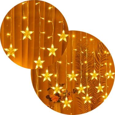 Imagem de Cascata Pisca Estrelas 405 LEDs Amarelo Fio Branco 10M 220v