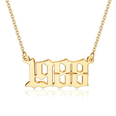 Imagem de Colar M Mooham para mulheres, folheado a ouro 18 quilates, com pingente de ano de nascimento em inglês antigo, presente de joia para aniversário feminino, 1970-2021