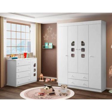 Imagem de Quarto Infantil com Guarda Roupas e Cômoda Lívia Branco - Phoenix Baby