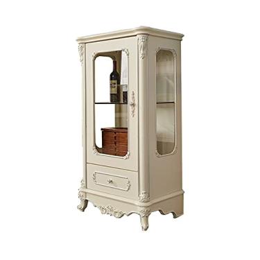 Imagem de LICONG-2020 Armário de vinho armário de madeira para decoração de sala de estar, porta única, armário de vinho de vidro, armário lateral para armazenamento de bebidas alcoólicas