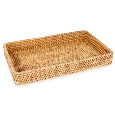 Imagem de Cesto de armazenamento de vime bandeja de vime cesta de vime retangular bandeja decorativa para servir cestas de frutas, suportes para servir comida, cestas de tecido para armazenamento, casa, cozinha