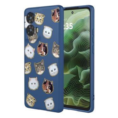 Imagem de HTXWXJC Capa de celular para Moto G35, capa para Motorola G35 à prova de choque flexível bumper TPU capa macia padrão gato capa para celular Motorola Moto G35 gato azul