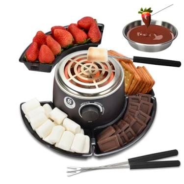Imagem de S SANGLE SOPFFY Sanle Sopffy 2 Em 1 Máquina Elétrica De Fazer S'Mores E Panela De Fondue, Kit Interno De Mesa Para Fazer S'Mores Com 4 Garfos Para Assar E 1 Aquecedor Sem Chama Com Controle De Tempe