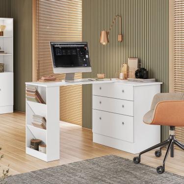 Imagem de Conjunto Cômoda com Mesa Giratória e Armário Gamer Branco Qmovi