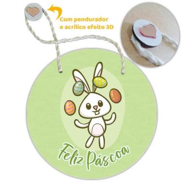 Imagem de Placa Porta com Alça Feliz Páscoa Coelho Coelha Ovo Guirlanda 20cm - F