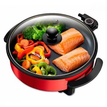 Imagem de Panela Elétrica Redonda Mondial Multicook 1200W PE28 220V Vermelho, Ve