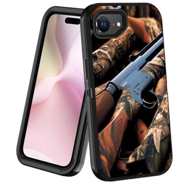 Imagem de POIUYTREW Capa para iPhone 16e, 3 camadas resistentes [grau militar] à prova de poeira à prova de choque capa protetora para celular para iPhone 16e 6,1 polegadas 2025, isca de caçada e espingarda de