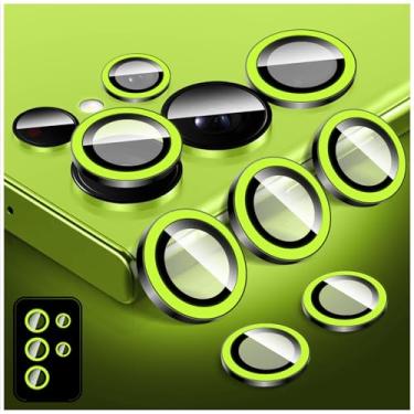 Imagem de LucBuy Protetor de lente de câmera luminoso para Samsung Galaxy S23 Ultra, anéis de liga de alumínio de alinhamento automático, protetor de tela de vidro temperado colorido brilhante e noctilucente
