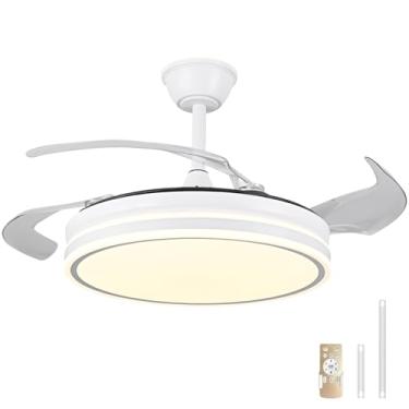 Imagem de NOVFLAM Ventilador De Teto Retrátil Com Luzes, Ventilador De Teto De 42 Polegadas Com Luz E Controle Remoto Para Quarto, Sala De Estar, Sala De Jantar, Cozinha, Ventilador De Teto Moderno Com Luzes