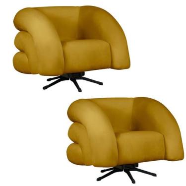 Imagem de Kit 2 Poltrona Decorativa Micheli Giratória e Balanço Veludo - Fina Mo