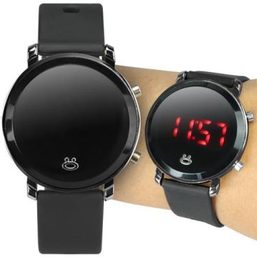 Imagem de relogio digital feminino led redondo preto ajustavel preto casual moda