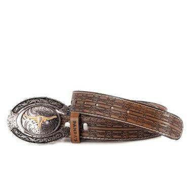 Imagem de Cinto Country Em Couro Pampas Com Ilhos e Fivela Boi Masculino - Pampa