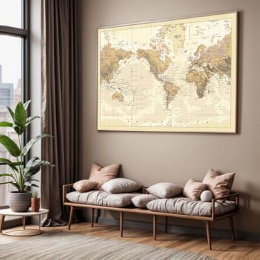 Imagem de Quadro com Moldura Sala Quarto 40x60 Mapa Mundi Decorativo Horizontal Grande Hall