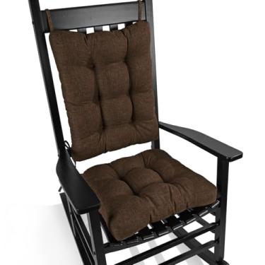 Imagem de BUYUE Conjunto de almofadas de cadeira para cadeira de balanço, almofada traseira e almofada de assento com laços, tecido original antiderrapante para idosos, chocolate