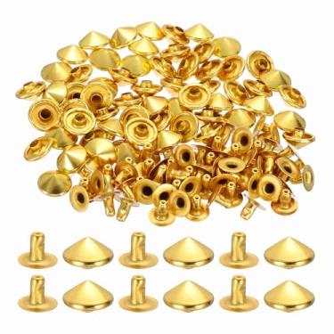 Imagem de PATIKIL Rebites de ponta de 10 mm, 100 conjuntos de tachas quadradas, rebites punk rápidos, decoração de artesanato em couro para pregos, roupas, cintos, bolsas, sapatos, dourado