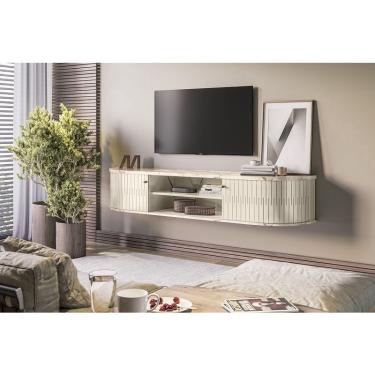 Imagem de Rack Suspenso Ripado Algarve para TV até 75 polegadas- Calacata/Off White - Madetec