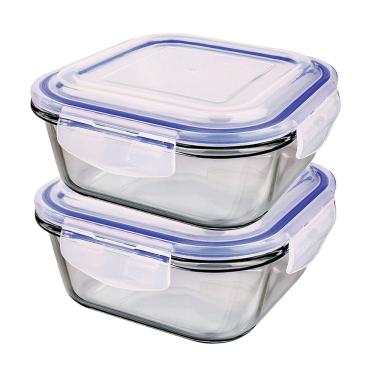 Imagem de Pote De Vidro Quadrado 300ml Com Tampa Hermética 2 Unidades