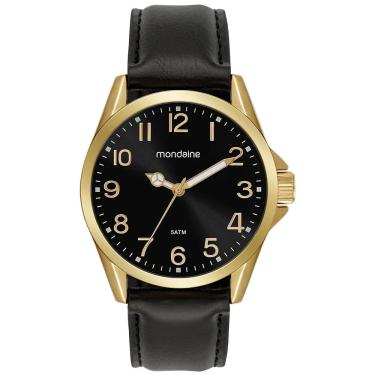 Imagem de Relógio Mondaine Masculino 99741GPMVD Dourado Visor Preto Pulseira em Couro
