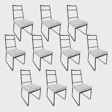 Imagem de Kit 10 Cadeiras Sala de Jantar Escritório Office Stark Industrial Ferro Preto Suede Branco - Ahz Móveis