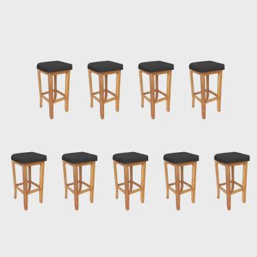 Imagem de Kit 09 Banqueta Alta Ben Gourmet Balcão Bistrô Cozinha Base Madeira Maciça Corino Preto - Ahz Móveis