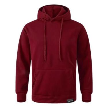 Imagem de Moletom Canguru Com Capuz Algodão Liso Sem Estampa, Bordô, G