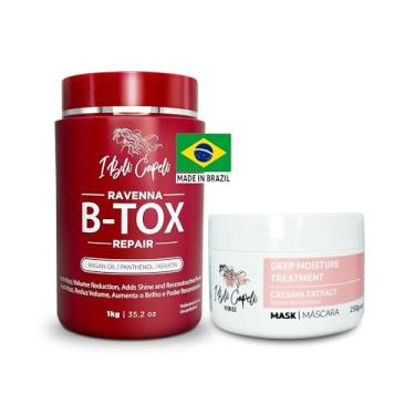 Imagem de I Belli Capelli Ravenna B-tox Repair Kit - Hair B-tox Treatment & Argan Oil Mask 44 Fluid Ounces - Sem Formaldeído, Anti-Frizz, Redução de Volume