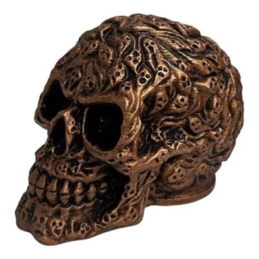 Imagem de Escultura Crânio Relevos Cobreado em Resina - Lua Mística - 100% Origi