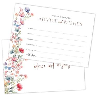 Imagem de WwongxianB Conjunto de 25 cartões de conselhos e desejos de flores silvestres - Livro de visitas Palavras de Sabedoria para recém-casados chá de panela casamento aposentadoria Grad Fill in Style