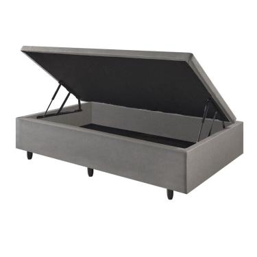 Imagem de Base Box Baú Solteirão 96x203x42cm Corino Linho Cinza