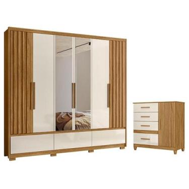 Imagem de Guarda Roupa Casal Amazonas e Cômoda Vênus Freijó Off White com Espelh