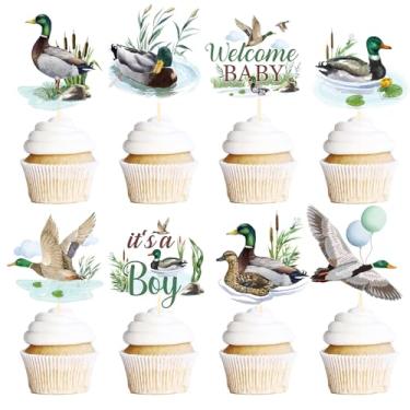 Imagem de Rakuto Mallard Duck Baby Shower Decorations, 40PCS Duck Hunting Cupcake Toppers Party Decoration Welcome Baby Cupcake Picks Decor It’s a Boy Supplies