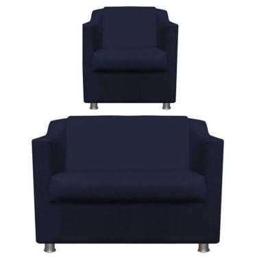 Imagem de Namoradeira + Polt. Bia P/ Sala de Estar Consultório Clinica Hospital Recepção Suede Azul Marinho