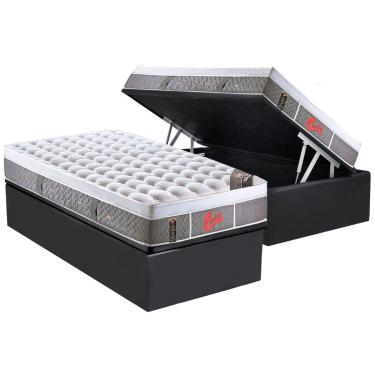 Imagem de Conjunto Box Baú Solteiro: Colchão Molas Castor Ensacadas Light Stress Oxygen New Plush Visco + Base CRC Suede Gray (88x188)