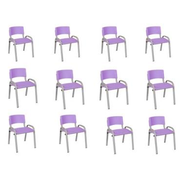 Imagem de Kit 12 Cadeira Iso Infantil Creche, Escola Base Cinza Lilas - Lauralan