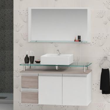 Imagem de Conjunto Para Banheiro Gabinete Com Cuba E Espelheira 80Cm Diamante Contarini Ciliegio