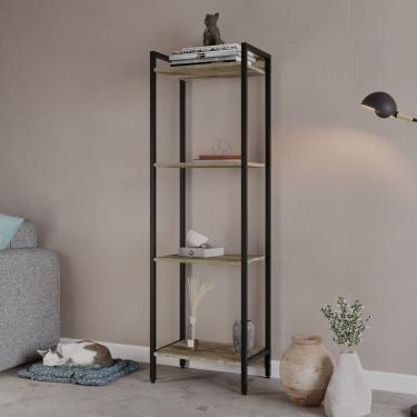 Imagem de Estante Para Livros Industrial Aço Multiuso 4 Prateleiras 146X45Cm Active Yescasa Carvalho