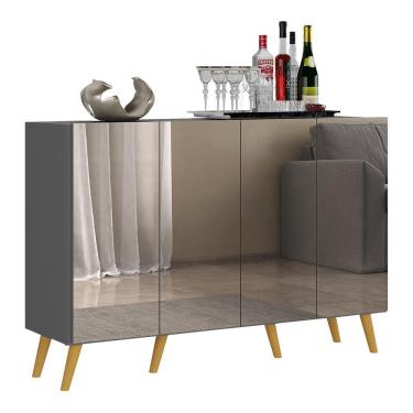 Imagem de Aparador Buffet 4 Portas Com Espelho Retrô Vegas Multimóveis V3559 Grafite/natural Grafite/natural