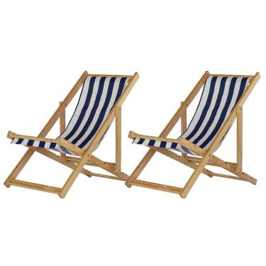 Imagem de Kit 2 Cadeira Espreguiçadeira Dobrável S-b-l Azul-branco