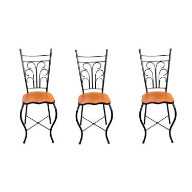 Imagem de Cadeira De Jantar Para Mesa De Chá Conjunto Com 3 Estilo Industrial Rustica Ferro E Madeira Artesanal