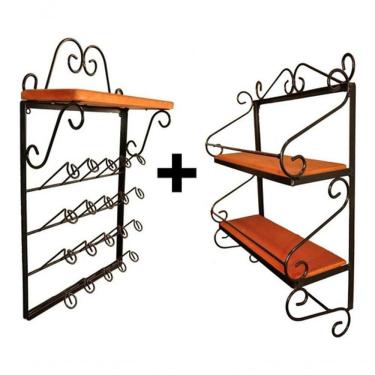 Imagem de Kit Prateleira Porta Condimentos + Porta Copos De Parede Cor Preto
