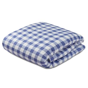 Imagem de Edredom Dupla Face Para Berço Percal 200 Fios 100% Algodão 1 Peça - Xadrez Azul