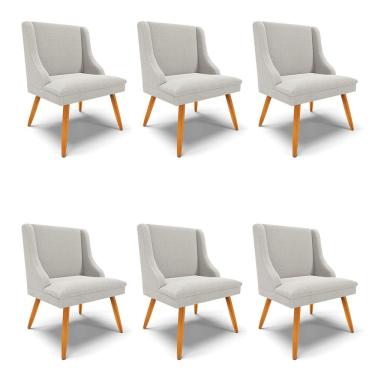 Imagem de Cadeira Sala De Jantar Pé Palito Castanho Kit 6 Liz Bouclê Cinza D03 - D'rossi