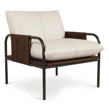 Imagem de Poltrona Decorativa Estilo Industrial Lina L07 Couro Branco-camel - Mpozenato