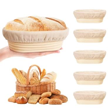 Imagem de Cesta oval Banneton à prova de pão, pacote com 6, mini cesta à prova de fermento, cestas à prova de pão de 15 cm, acessórios para fazer pão, tigelas de vime à prova de massa pequena, suprimentos para